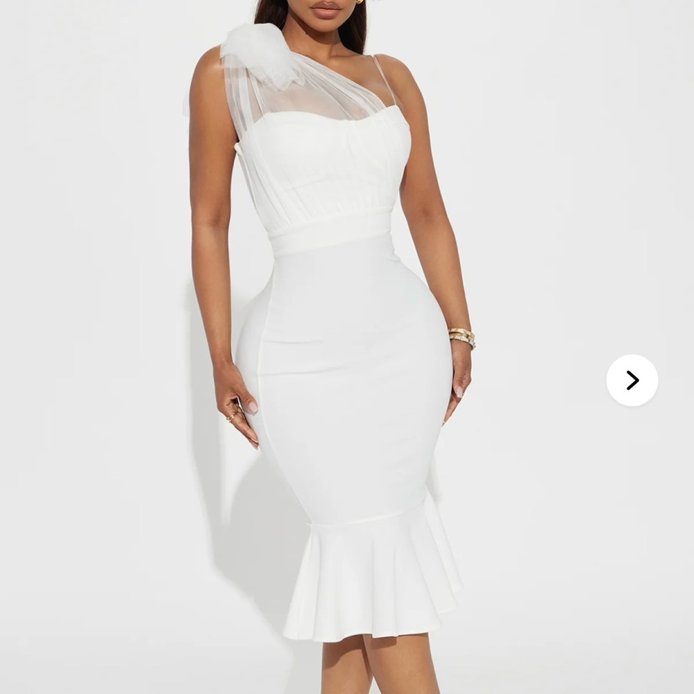 Fashion Nova White Midi Skirt with Flared Hem